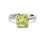 White gold Fancy Yellow Cushion Cut Diamond Solitaire Ring with Classic Band and Four-Prong Setting