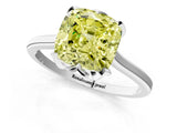 White gold Fancy Yellow Cushion Cut Diamond Solitaire Ring with Flower Prong Setting and Classic Band_1