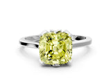 White gold Fancy Yellow Cushion Cut Diamond Solitaire Ring with Flower Prong Setting and Classic Band_129