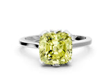 White gold Fancy Yellow Cushion Cut Diamond Solitaire Ring with Flower Prong Setting and Classic Band_37