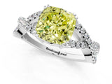 White gold Fancy Yellow Cushion Cut Diamond Solitaire Ring with Four-Prong Setting and Twisted Pavé Band_69