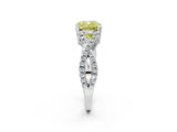 White gold Fancy Yellow Cushion Cut Diamond Solitaire Ring with Four-Prong Setting and Twisted Pavé Band_70