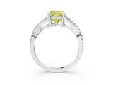 White gold Fancy Yellow Cushion Cut Diamond Solitaire Ring with Four-Prong Setting and Twisted Pavé Band_71