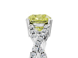 White gold Fancy Yellow Cushion Cut Diamond Solitaire Ring with Four-Prong Setting and Twisted Pavé Band_72