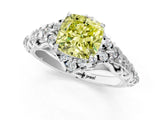 White gold Fancy Yellow Cushion Cut Diamond Solitaire Ring with Hidden Halo and Pavé Band_40