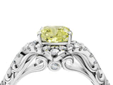 White gold Fancy Yellow Cushion Cut Diamond Solitaire Ring with Hidden Halo and Pavé Band_43