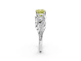 White gold Fancy Yellow Cushion Cut Diamond Solitaire Ring with Milgrain Pavé Band and Four-Prong Setting_210