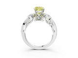 White gold Fancy Yellow Cushion Cut Diamond Solitaire Ring with Milgrain Pavé Band and Four-Prong Setting_211