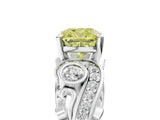 White gold Fancy Yellow Cushion Cut Diamond Solitaire Ring with Milgrain Pavé Band and Four-Prong Setting_213