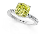 White gold Fancy Yellow Cushion Cut Diamond Solitaire Ring with Pavé Band and Four-Prong Setting_105