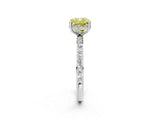 White gold Fancy Yellow Cushion Cut Diamond Solitaire Ring with Pavé Band and Hidden Halo_34