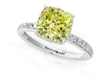 White gold Fancy Yellow Cushion Cut Diamond Solitaire Ring with Pavé Band and Hidden Halo_34
