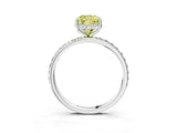 White gold Fancy Yellow Cushion Cut Diamond Solitaire Ring with Pavé Band and Hidden Halo_36