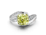 White gold Fancy Yellow Cushion Cut Diamond Solitaire Ring with Prong Setting and Twisted Pavé Band_12