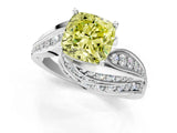 White gold Fancy Yellow Cushion Cut Diamond Solitaire Ring with Prong Setting and Twisted Pavé Band_13