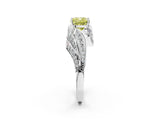 White gold Fancy Yellow Cushion Cut Diamond Solitaire Ring with Prong Setting and Twisted Pavé Band_14