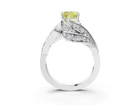 White gold Fancy Yellow Cushion Cut Diamond Solitaire Ring with Prong Setting and Twisted Pavé Band_15