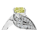 White gold Fancy Yellow Cushion Cut Diamond Solitaire Ring with Prong Setting and Twisted Pavé Band_16