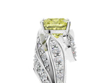 White gold Fancy Yellow Cushion Cut Diamond Solitaire Ring with Prong Setting and Twisted Pavé Band_17