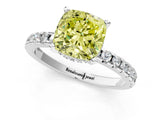 White gold Fancy Yellow Cushion Cut Diamond Solitaire Ring with Round  Pavé Band and Four-Prong Setting_49