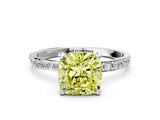 White gold Fancy Yellow Cushion Cut Diamond Solitaire Ring with Round  Pavé Band and Prong Setting_128