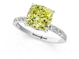 White gold Fancy Yellow Cushion Cut Diamond Solitaire Ring with Round  Pavé Band and Prong Setting_129