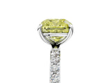 White gold Fancy Yellow Cushion Cut Diamond Solitaire Ring with Round  Pavé Band and Prong Setting_133