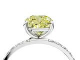 White gold Fancy Yellow Cushion Cut Diamond Solitaire Ring with Round  Pavé Band and Prong Setting_133