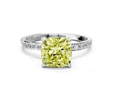 White gold Fancy Yellow Cushion Cut Diamond Solitaire Ring with Round  Pavé Band and Prong Setting_135
