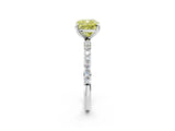White gold Fancy Yellow Cushion Cut Diamond Solitaire Ring with Round  Pavé Band and Prong Setting_136