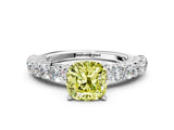 White gold Fancy Yellow Cushion Cut Diamond Solitaire Ring with Shared Prong Pavé Band and Four-Prong Setting_70