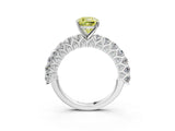 White gold Fancy Yellow Cushion Cut Diamond Solitaire Ring with Shared Prong Pavé Band and Four-Prong Setting_73