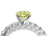 White gold Fancy Yellow Cushion Cut Diamond Solitaire Ring with Shared Prong Pavé Band and Four-Prong Setting_74