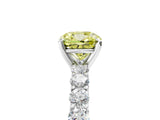 White gold Fancy Yellow Cushion Cut Diamond Solitaire Ring with Shared Prong Pavé Band and Four-Prong Setting_75