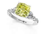 White gold Fancy Yellow Cushion Cut Diamond Solitaire Ring with Side Stones and Four-Prong Setting_79