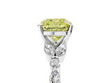 White gold Fancy Yellow Cushion Cut Diamond Solitaire Ring with Side Stones and Four-Prong Setting_79