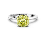 White gold Fancy Yellow Cushion Cut Diamond Solitaire Ring with Six-Prong Setting and Classic Band_309