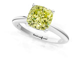 White gold Fancy Yellow Cushion Cut Diamond Solitaire Ring with Six-Prong Setting and Classic Band_310