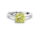White gold Fancy Yellow Cushion Cut Diamond Solitaire Ring with Six-Prong Setting and Classic Band_313