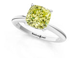 White gold Fancy Yellow Cushion Cut Diamond Solitaire Ring with Six-Prong Setting and Classic Band_316