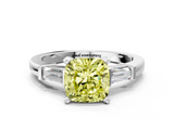 White gold Fancy Yellow Cushion  Cut Diamond Solitaire Ring with Tapered Baguette Accents and Four-Prong Setting_88