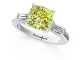 White gold Fancy Yellow Cushion  Cut Diamond Solitaire Ring with Tapered Baguette Accents and Four-Prong Setting_89
