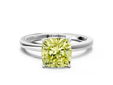 White gold Fancy Yellow Cushion Cut Diamond Solitaire Ring with Thin Band and Prong Setting_15