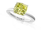 White gold Fancy Yellow Cushion Cut Diamond Solitaire Ring with Thin Band and Prong Setting_16