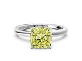 White gold Fancy Yellow Cushion Cut Diamond Solitaire Ring with Thin Band and Prong Setting_39