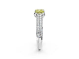 White gold Fancy Yellow Cushion Cut Diamond Solitaire Ring with Three-Row Pavé Band and Four-Prong Setting_50