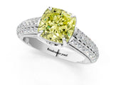White gold Fancy Yellow Cushion Cut Diamond Solitaire Ring with Three-Row Pavé Band and Four-Prong Setting_50