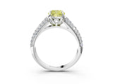 White gold Fancy Yellow Cushion Cut Diamond Solitaire Ring with Three-Row Pavé Band and Four-Prong Setting_52
