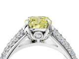 White gold Fancy Yellow Cushion Cut Diamond Solitaire Ring with Three-Row Pavé Band and Four-Prong Setting_53