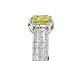 White gold Fancy Yellow Cushion Cut Diamond Solitaire Ring with Three-Row Pavé Band and Four-Prong Setting_54